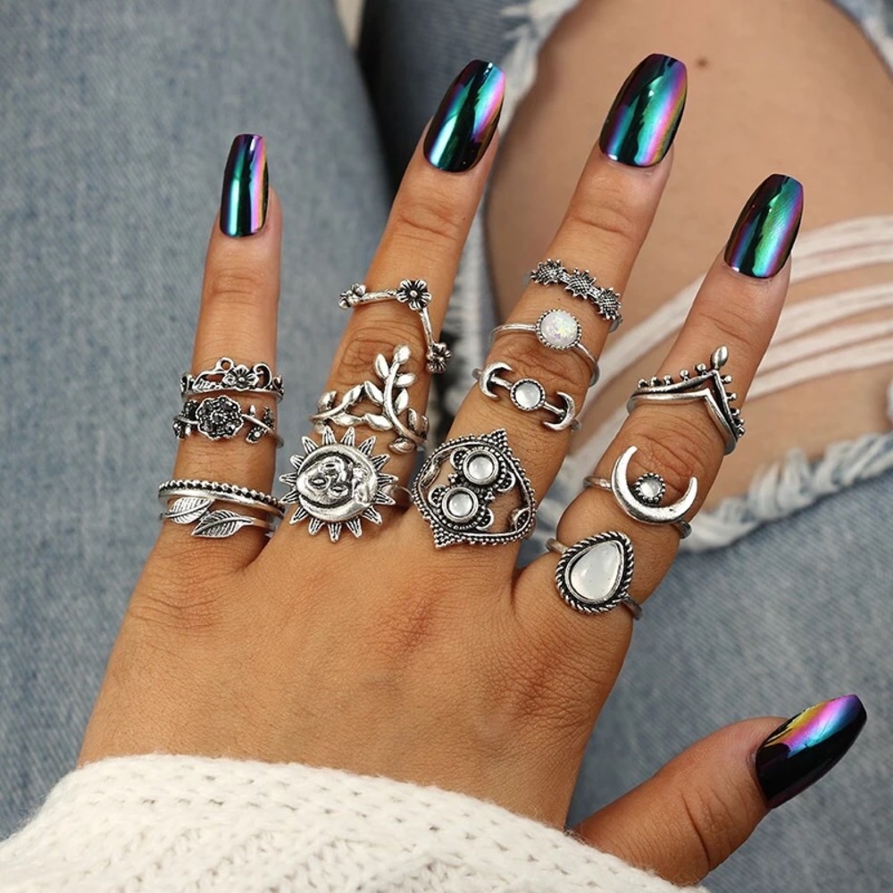 3/$25⚡️sun moon flower boho stackable ring set - Picture 1 of 12